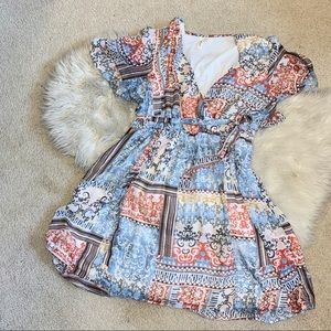 3X, Boho Faux Wrap Dress